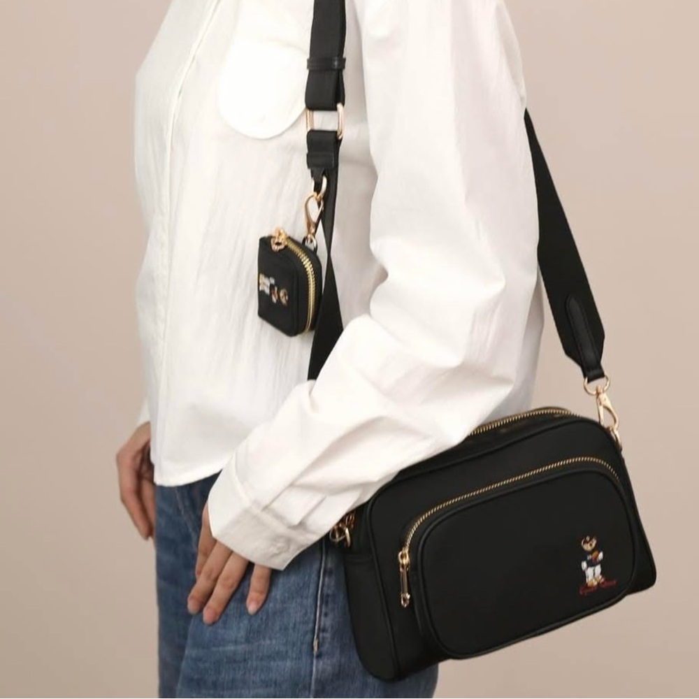 Black Crossbody Bag with Cartoon Detail